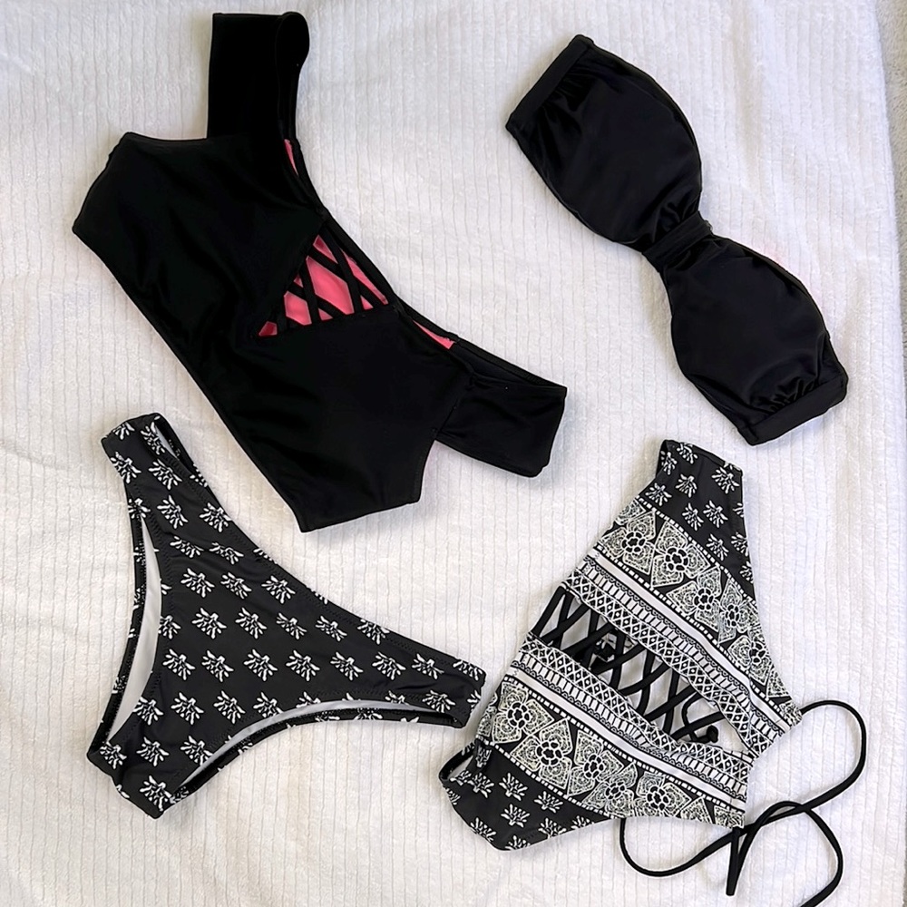 Pink swimsuit tops x2 with interchanging additional bathing suit.